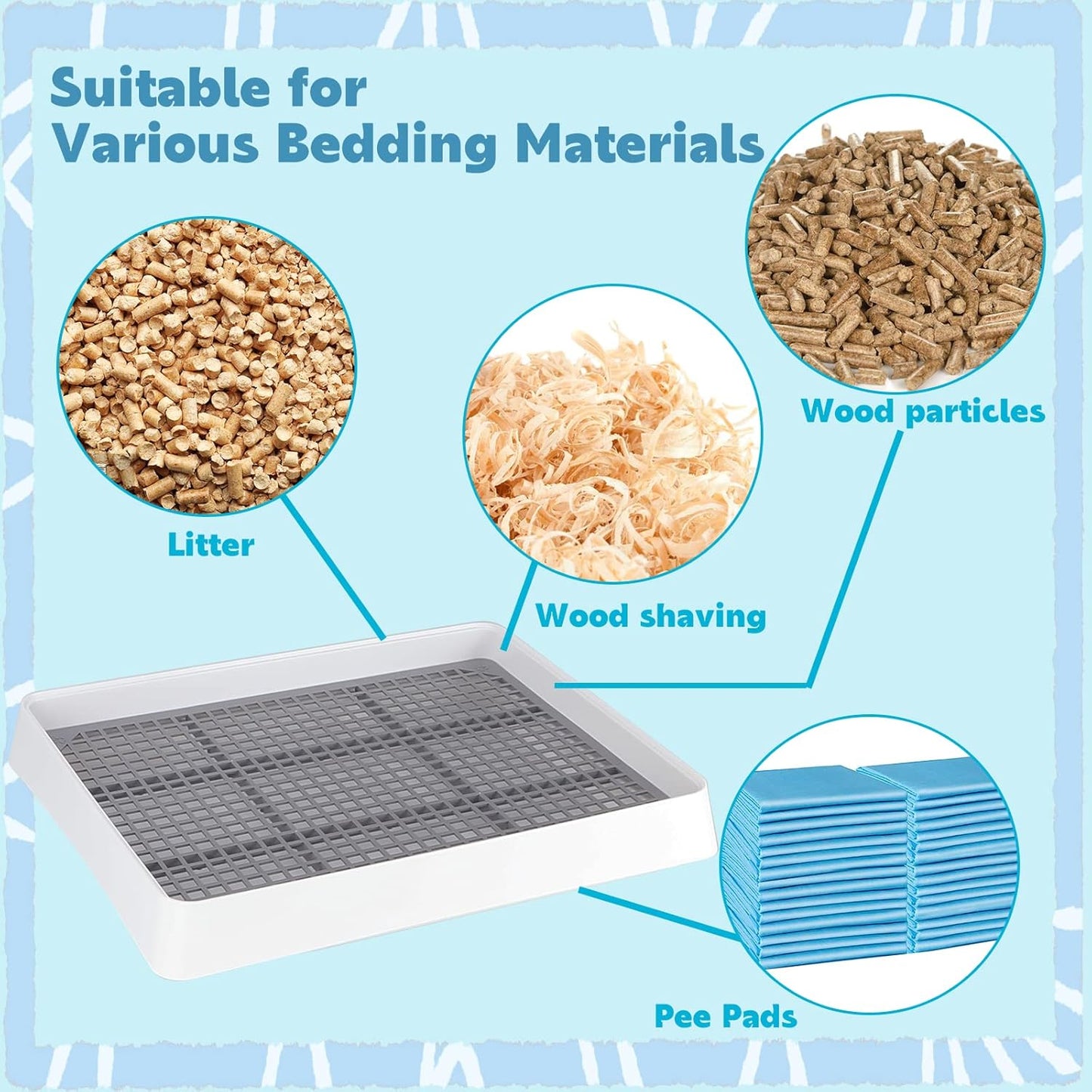 FHTONGE Guinea Pig Litter Box for Cage, Guinea Pigs Litter Pan with Grid, Rectangular Small Amimal Potty Trainer Tray Pet Toilet for Rat Chipmunk Chinchilla Hedgehog Hamster Ferret Rabbit