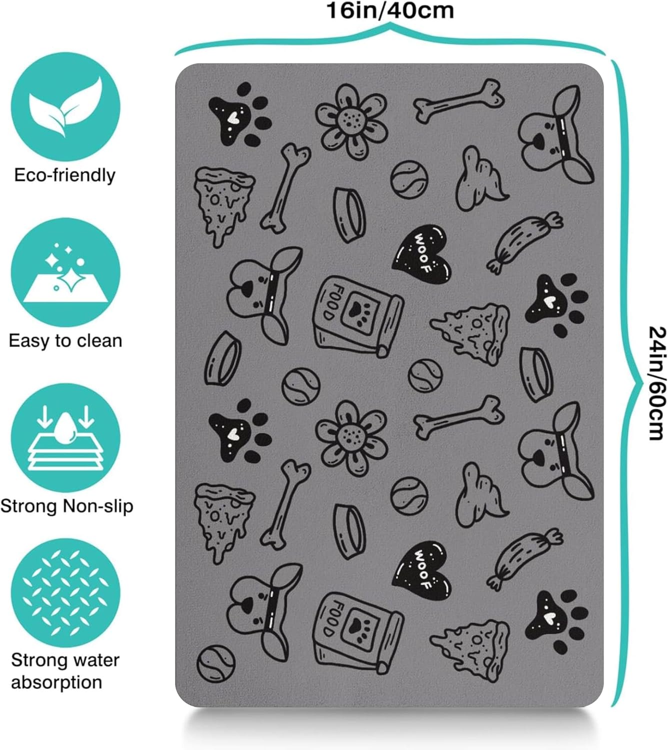 Pet Feeding Mat for Floors Waterproof Dog Mat for Food and Water Absorbent Quick Dry Non Slip mat for Cat Bowls