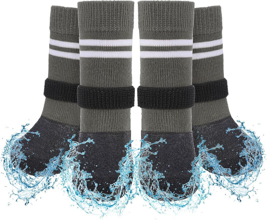 SCENEREAL Anti Slip Dog Boots & Paw Protectors for Hardwood Floor, Extended Dog Socks to Prevent Licking Paws, Waterproof Pet Snow Rain Shoe for Winter Medium Senior Dogs, Grey M