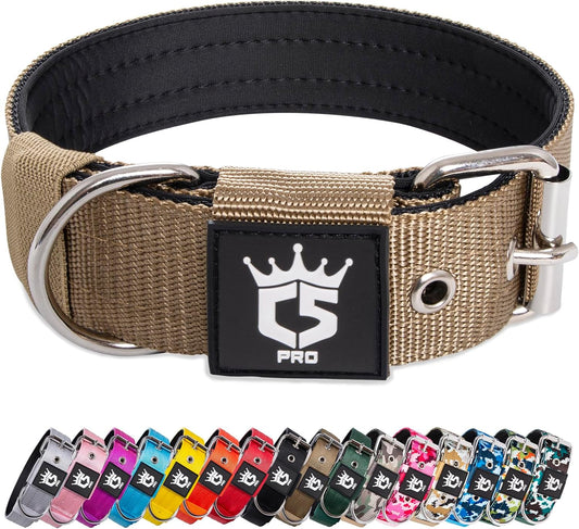 TSPRO Tactical Dog Collar 1.5 Inch Wide Thick Dog Collars with Heavy Duty Metal Buckle, Durable, Strong, Adjustable for Medium to Large Dogs (Khaki M)