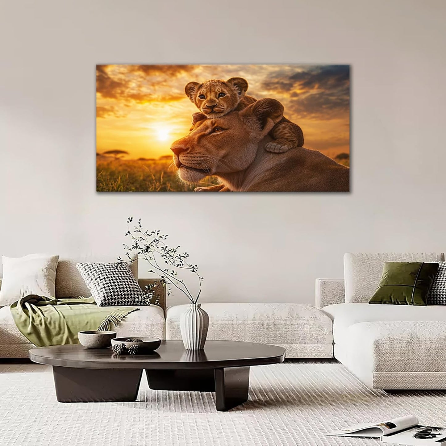 Large Lion Wall Art Lion and Lioness Canvas Living Room African Wildlife Animal Pictures Framed Prints Oversize Wall Decor Painting Artwork for Bedroom Dining Office Home 60"x30"