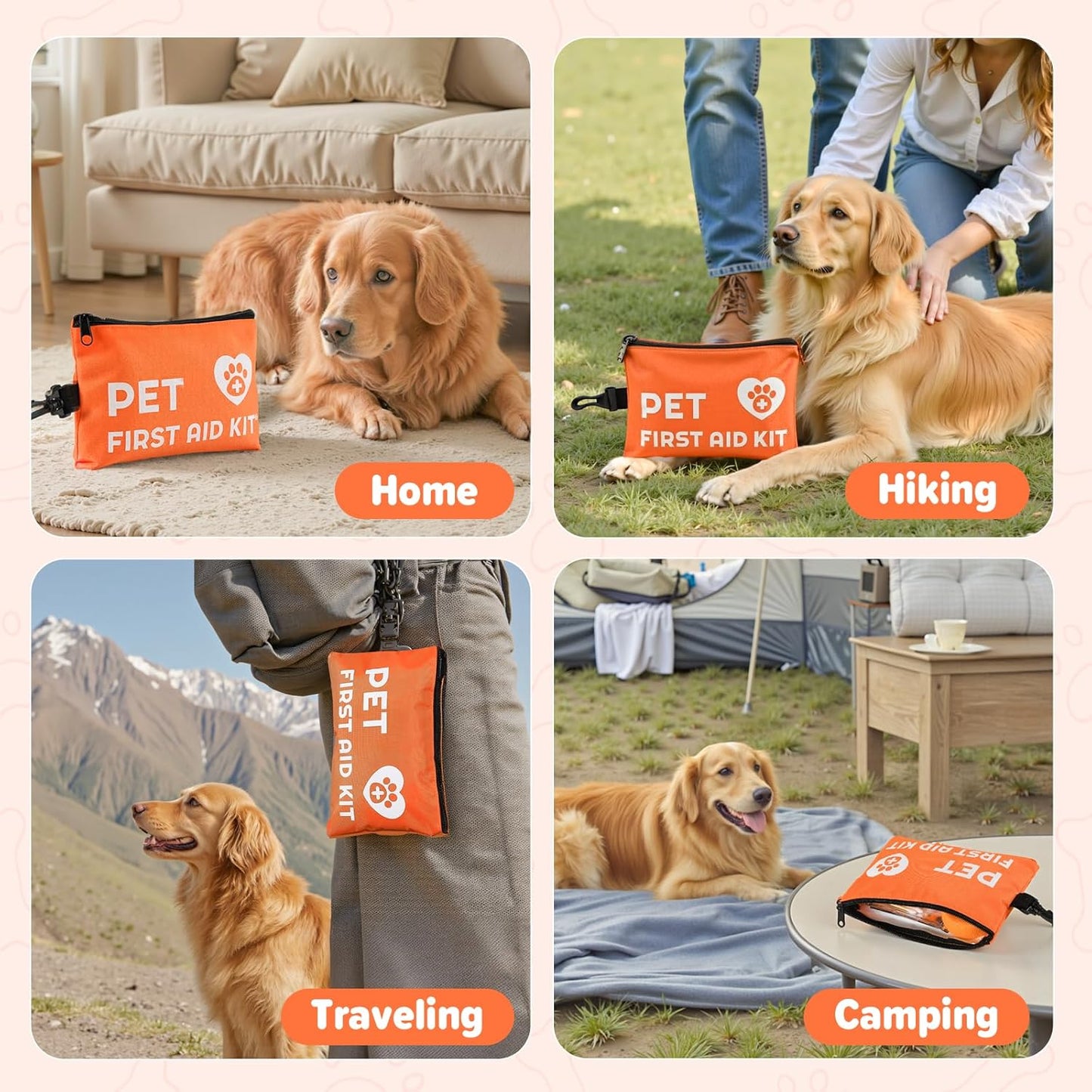 Portable Dog First Aid Kit with Hook - Water Resistant Pouch for Hiking, Camping, Daily Family Use, Travel, Pet Safety, Thoughtful Gift for Pet Owners (45pcs Standard Version)