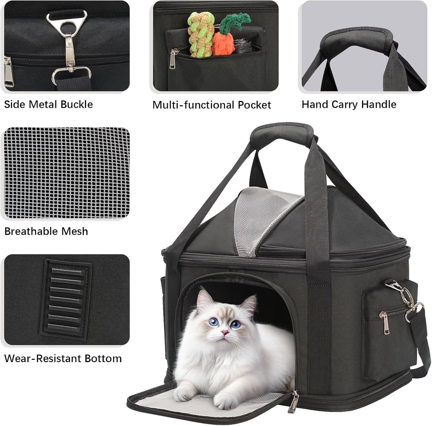 2-in-1 Stylish Dog Purse Carrier Soft-Sided Carriers Travel Tote Bag for Small Dogs Cats, Fashion Foldable Pet Bag for Puppies Small Animals with Pockets (Black, 16.2" x 11.4" x 13")