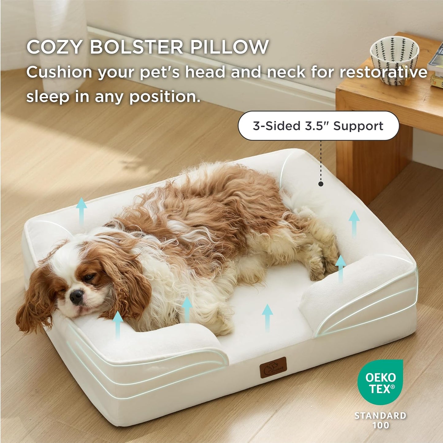 Bedsure Orthopedic Dog Bed Medium Size Dogs - Washable Medium Dog Cat Bed Waterproof, Comfort Pet Couch Sofa with Washable Removable Cover, Pets Bed with Nonskid Bottom, Ivory, 28"
