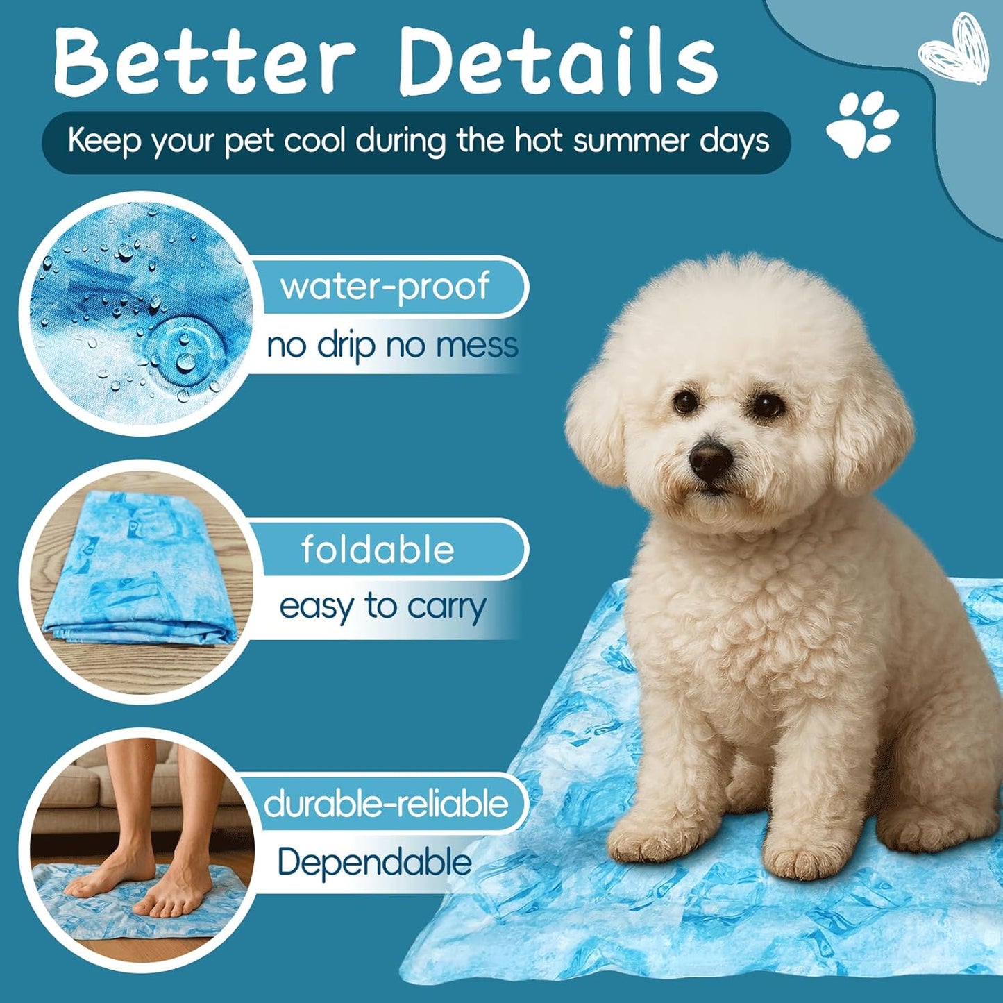 Cooling Pad for Large Dog,Instant Pet Cool Mat,Comfortable Cool Pet Mat for Cat.Portable Dog Bed for Summer. Suitable for Outdoor Summer Crate Pad.Long Time Cooling.Ice Brick(Size-L 19.7 * 23.6in)