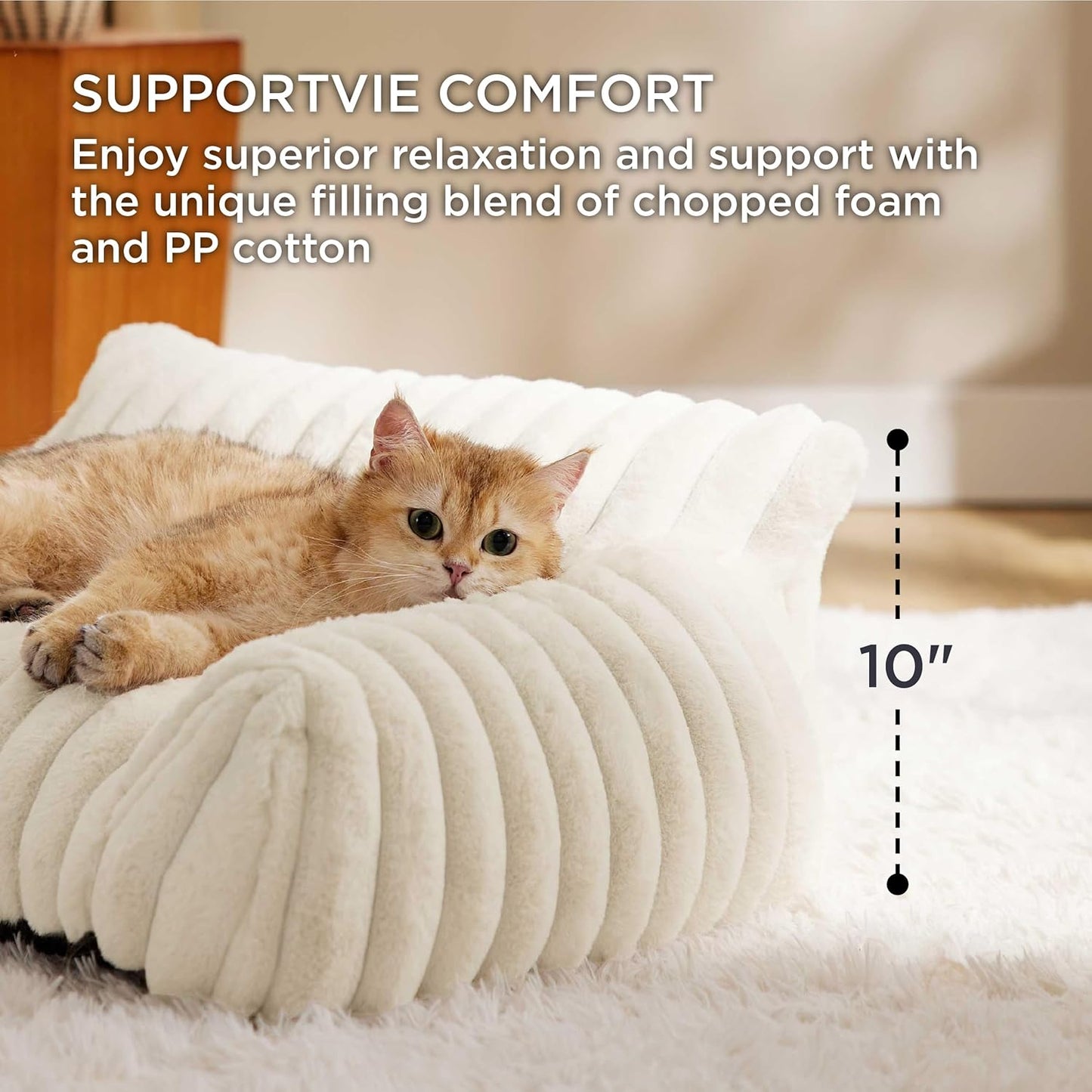 Bedsure Cute Dog Couch for Medium Dogs- Fluffy Pet Sofa, Dog Couch Bed with Removable, Washable Cover, Supportive Pet Bed for Medium Large Dogs, 36inch, Cream