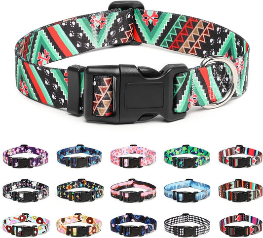 Mercano Adjustable Dog Collar - Special Design Patterns, Soft Nylon Comfortable Durable Pet Collar for Small Medium Large Dogs (M, Ethnic Green)