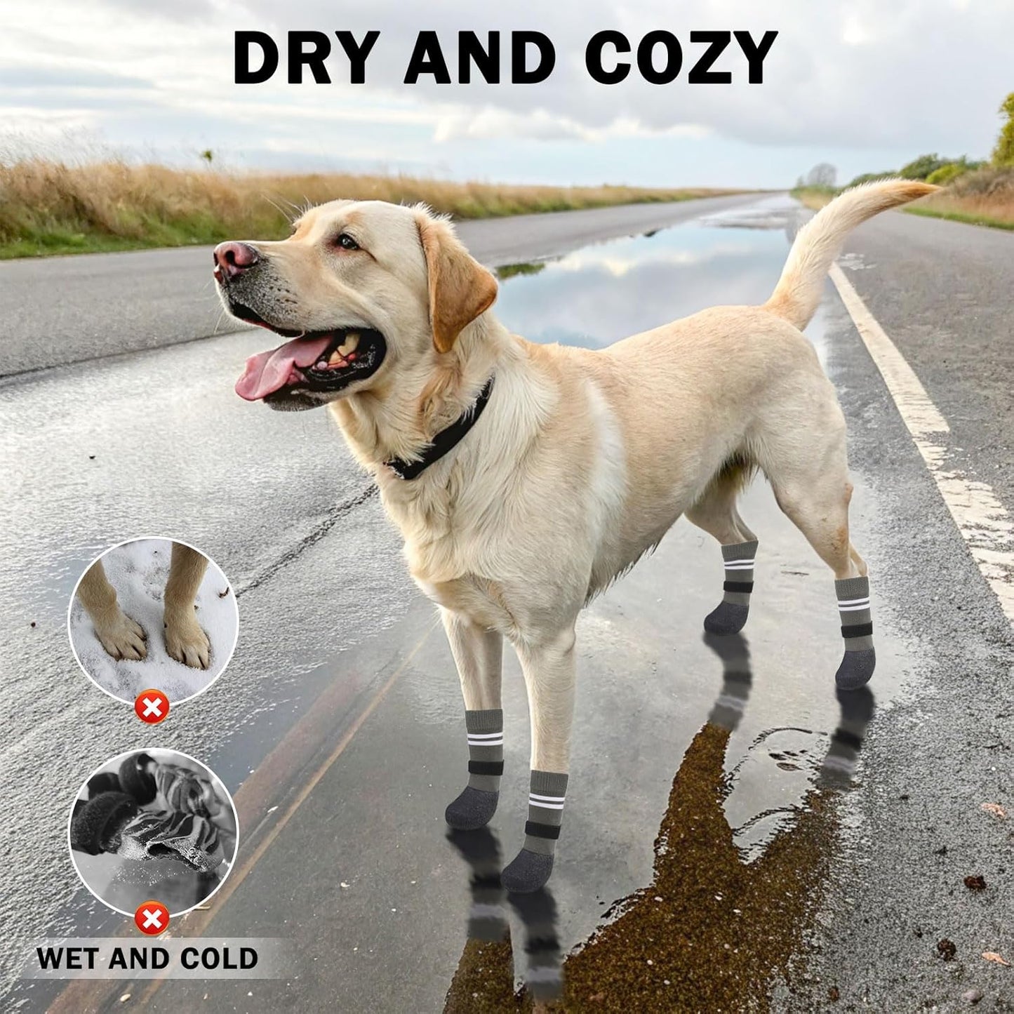 SCENEREAL Anti Slip Dog Boots & Paw Protectors for Hardwood Floor, Extended Dog Socks to Prevent Licking Paws, Waterproof Pet Snow Rain Shoe for Winter Large Senior Dogs, Grey L