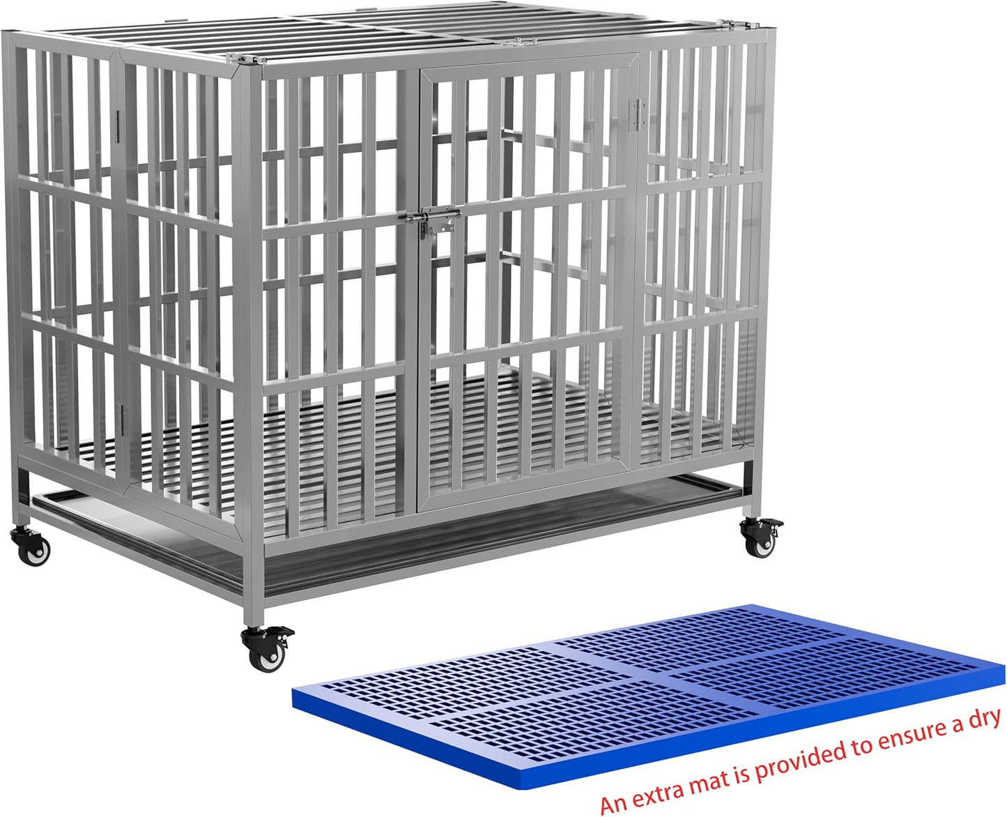 Collapsible Stainless Steel Dog Crate, 30" 37" 42" 48" Sizes, Lockable Wheel, with Tray, Stackable, Heavy Duty, Divider, Indoor and Outdoor (37in)
