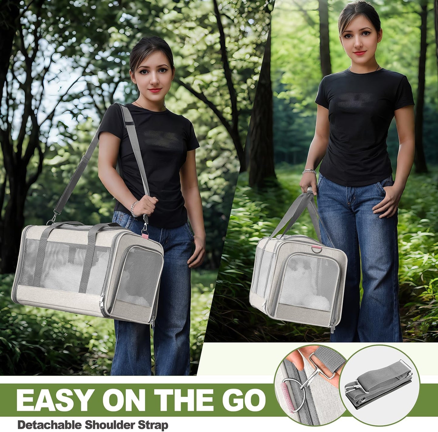 Cat Carrier American Airline Approved 18x11x11, Top Opening Sturdy Soft Pet Carrying Bag See Through, Mini Dog Hard Bottom Crate Kennel Case, 4-Side-Ventilation Mesh Cage Toy Poodle Biege