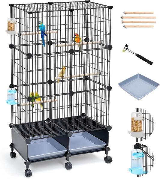 46-Inch Bird Cage, with Wooden Perches, Metal Parakeet Cage with Slide-Out Tray, Water Bottle & Feeder, Bird Cages for Parrot, Parakeets, Cockatiel, Lovebird, Pigeon and Small Mid-Sized Birds