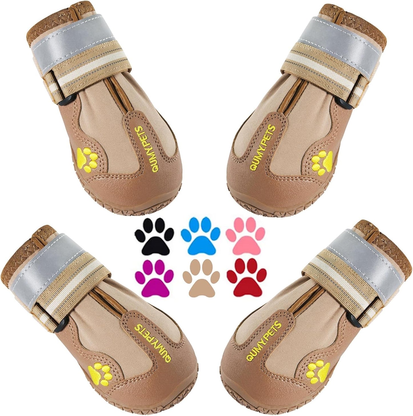 QUMY Dog Shoes for Large Dogs, Medium Dog Boots & Paw Protectors for Winter Snowy Day, Summer Hot Pavement, Water-Resistant in Rainy Weather, Outdoor Walking, Indoor Hardfloors Skid-Resistant Sole