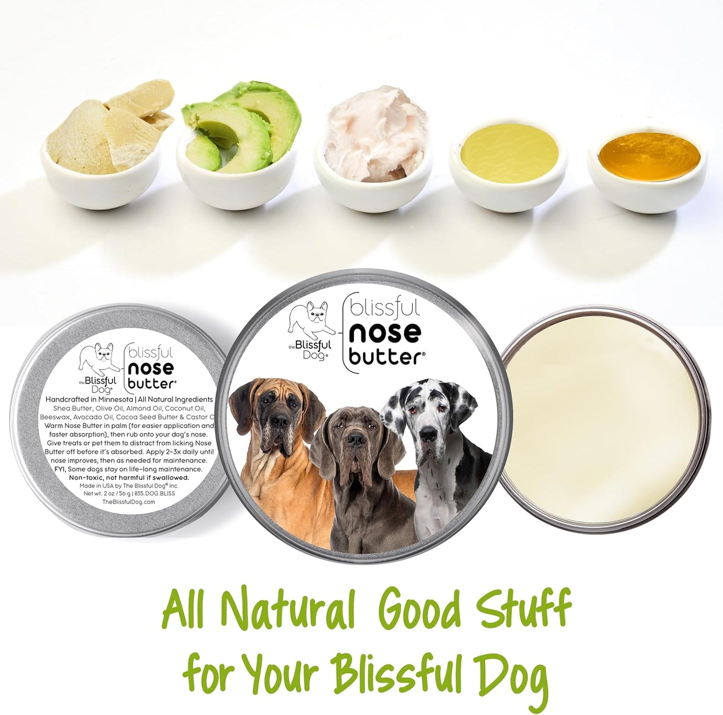 The Blissful Dog Great Dane Nose Butter, Versatile Dog Nose Balm for Dry Nose, Handcrafted Nose Moisturizer, Easy-to-Apply Dog Essentials, Unscented, 2 oz.