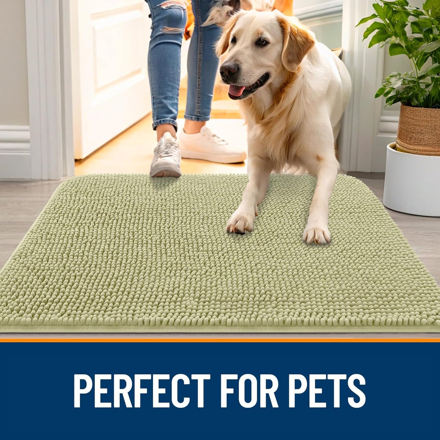 OLANLY Dog Door Mat for Muddy Paws 36x24, Absorbs Moisture and Dirt, Absorbent Non-Slip Washable Doormat, Quick Dry Chenille Mud Mat for Dogs, Entry Indoor Entryway Carpet for Inside Floor, Vanilla