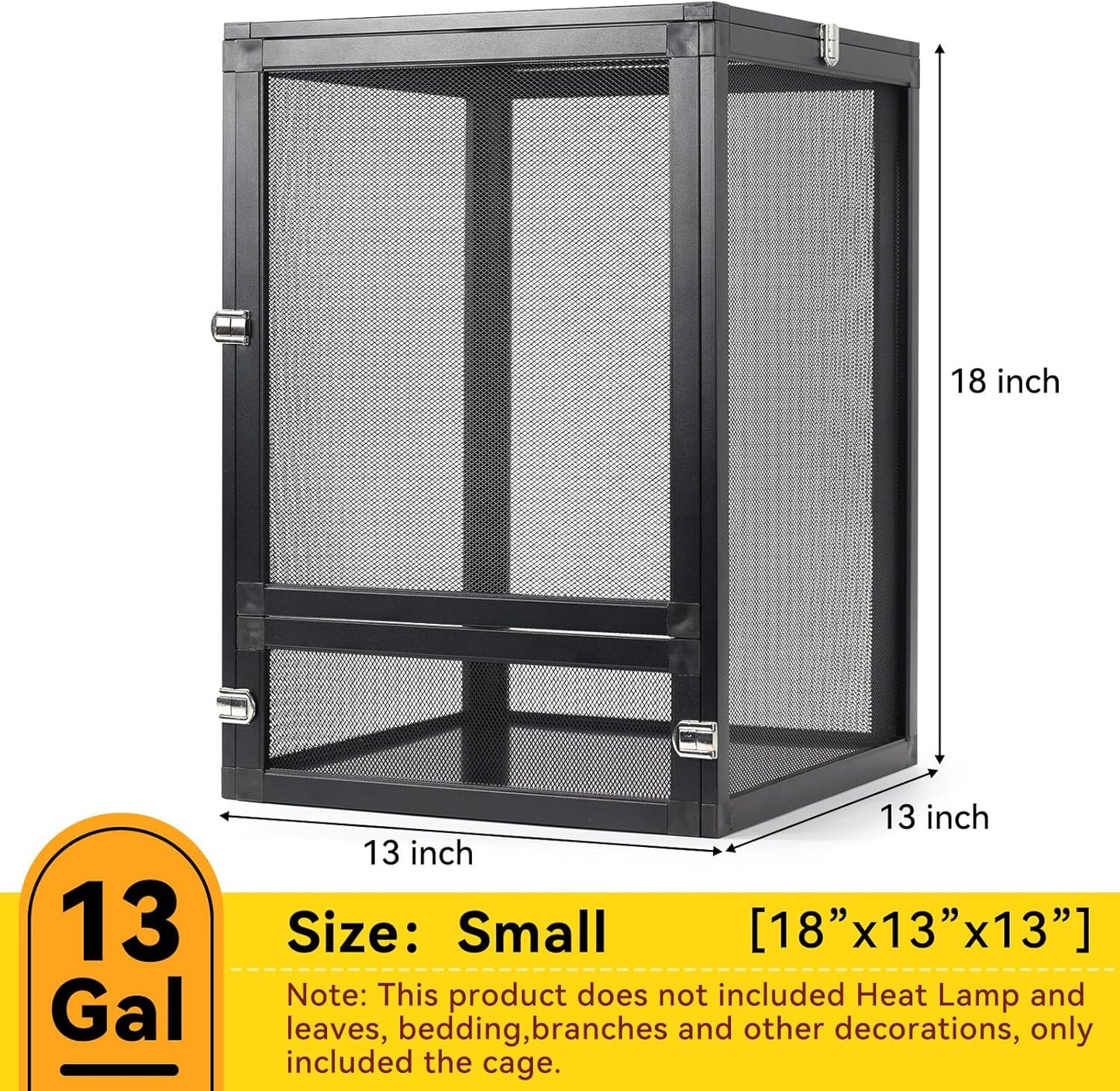 13 Gallon 360° Panoramic Foldable Reptile Terrarium Kit: Crested Gecko Tank and Reptile Cage for Superior Ventilation, Easy Feeding, Sturdiness, and Simple Assembly (Black, 18"x13"x13")