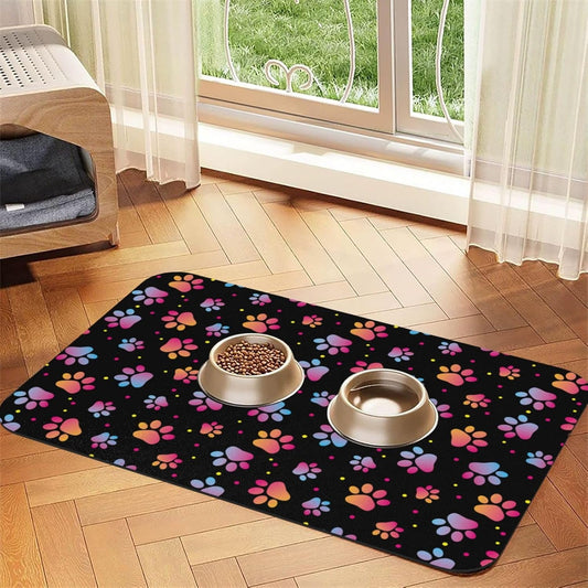 Animal Paws Dog Food Mat Absorbent Bowl Mats No Stains Quick Dry Waterproof Pet Cat Placemats for Food and Water, 30x45cm