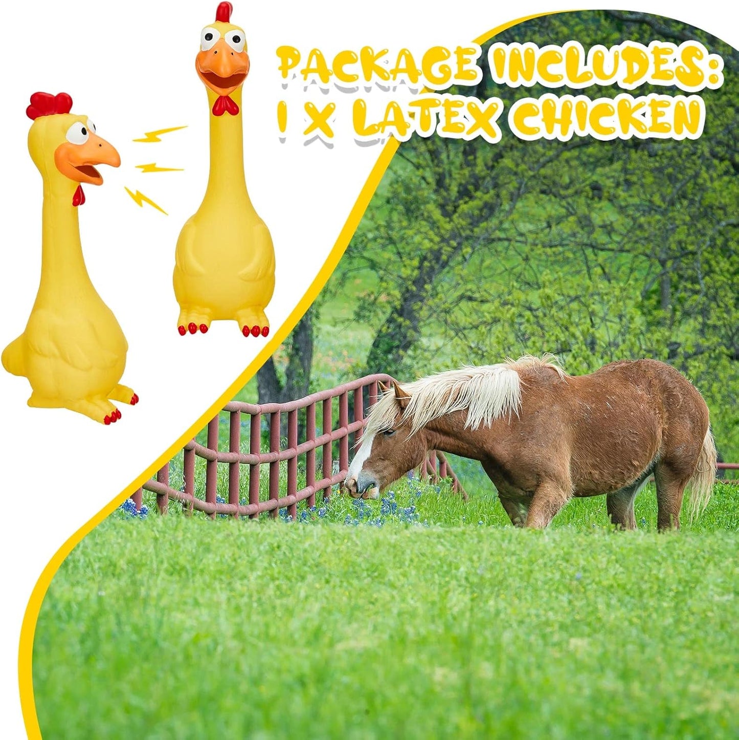 Hungdao 1 Pcs Horse Toys Latex Squeaky Squeeze Chicken Squeak Turkey Balls for Play Fake Screaming Chicken Toys for Horses Soccer Ball for Reduce Separation Anxiety Noise Maker (Yellow)