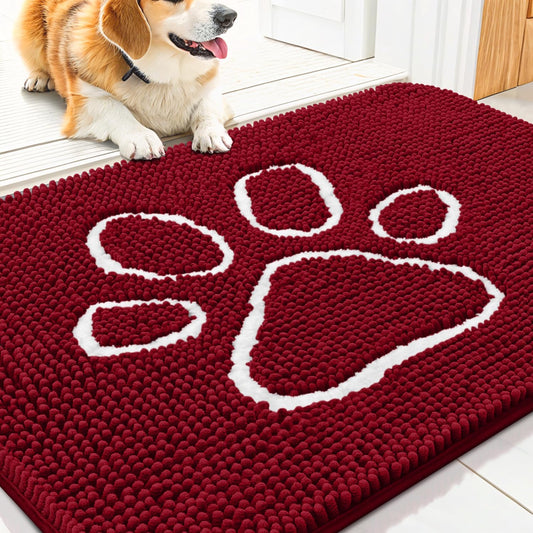 Smiry Dog Door Mat for Muddy Paws, Absorbent Dirt Trapper Non Slip Quick Dry Washable Chenille Mat for Mud Dogs, Entry Rug for Indoor and Outdoor (30x20 Inches, Red)