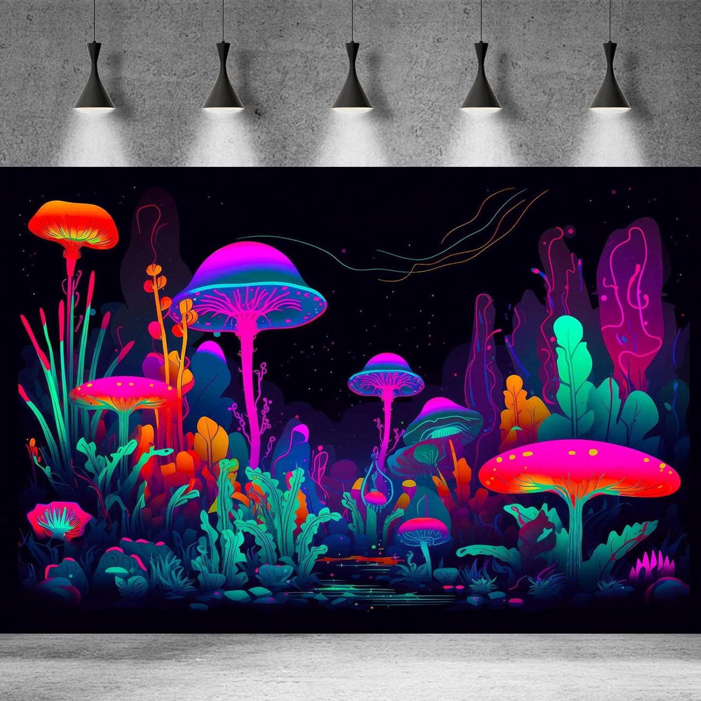 Mushrooms Aquarium Background Mushrooms in Dark Forest with Bright Colors Terrarium Background Tranquil Lake Cartoon Style Aquatic Plants Fish Tank Backdrop Poster Decorations Wallpaper Decor 36x20in