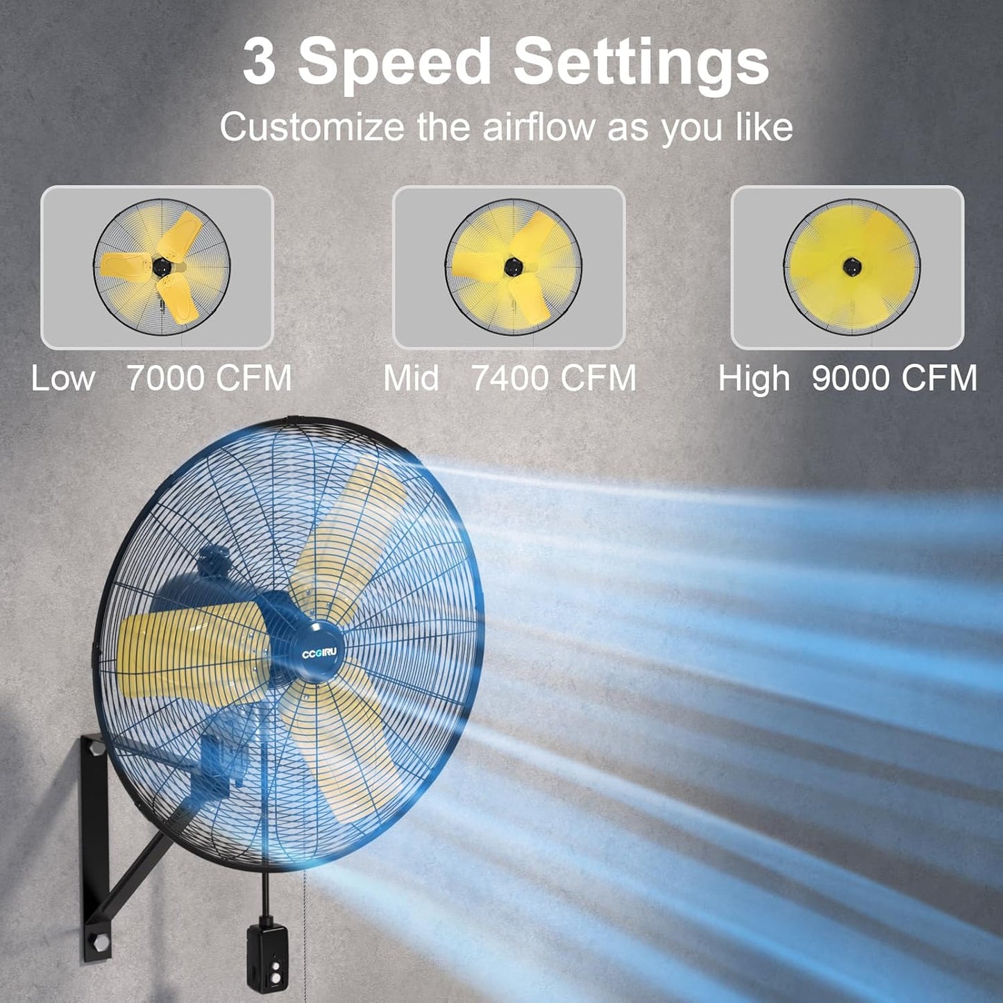 9000 CFM 24" Outdoor Oscillating Wall Fan with 2 Pack, High Velocity 3-Speed Waterproof Professional Outdoor Fan, Heavy Duty Industrial Wall Mount Fans for Commercial, Garage, Warehouse, UL Listed