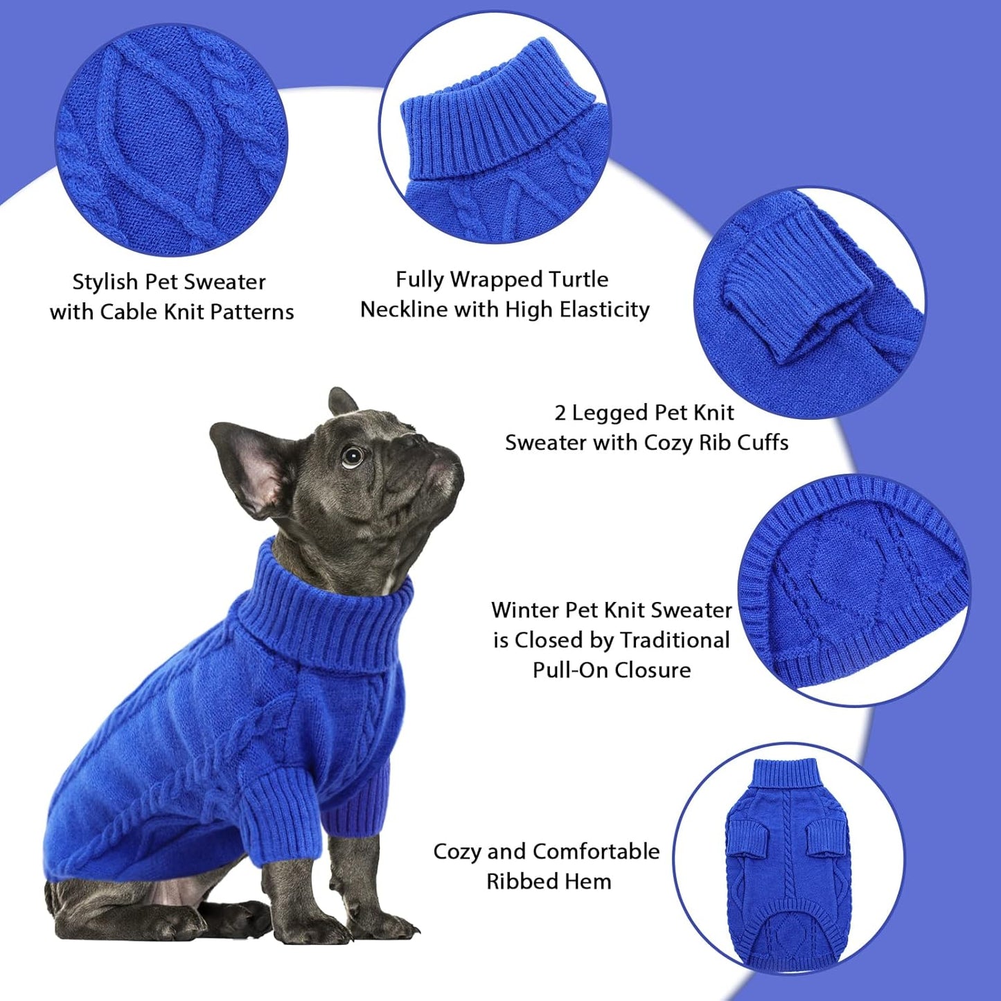 Queenmore XXL Dog Sweaters,Large Dog Sweater for Pitbull Doberman,Warm Turtleneck Knitted Big Pet Sweater for Male Femal Dogs,Extra Large Size Pet Winter Clothes (Roayl Blue,2XL)