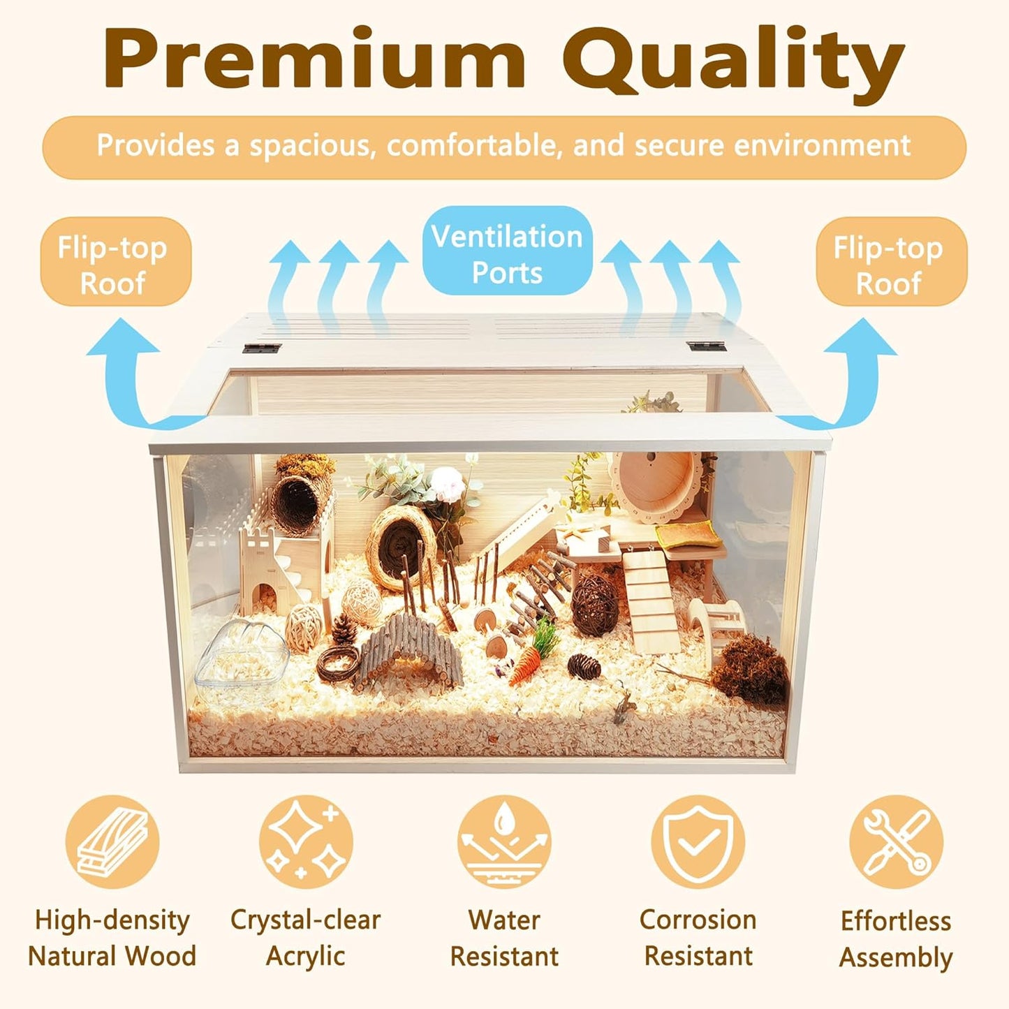 Prolee Hamster Cage Chew Proof, Mice and Rat Habitat Openable Top with Acrylic Sheets, Hamster Habitat Solid Built (24”L x 16" W x 16" H)