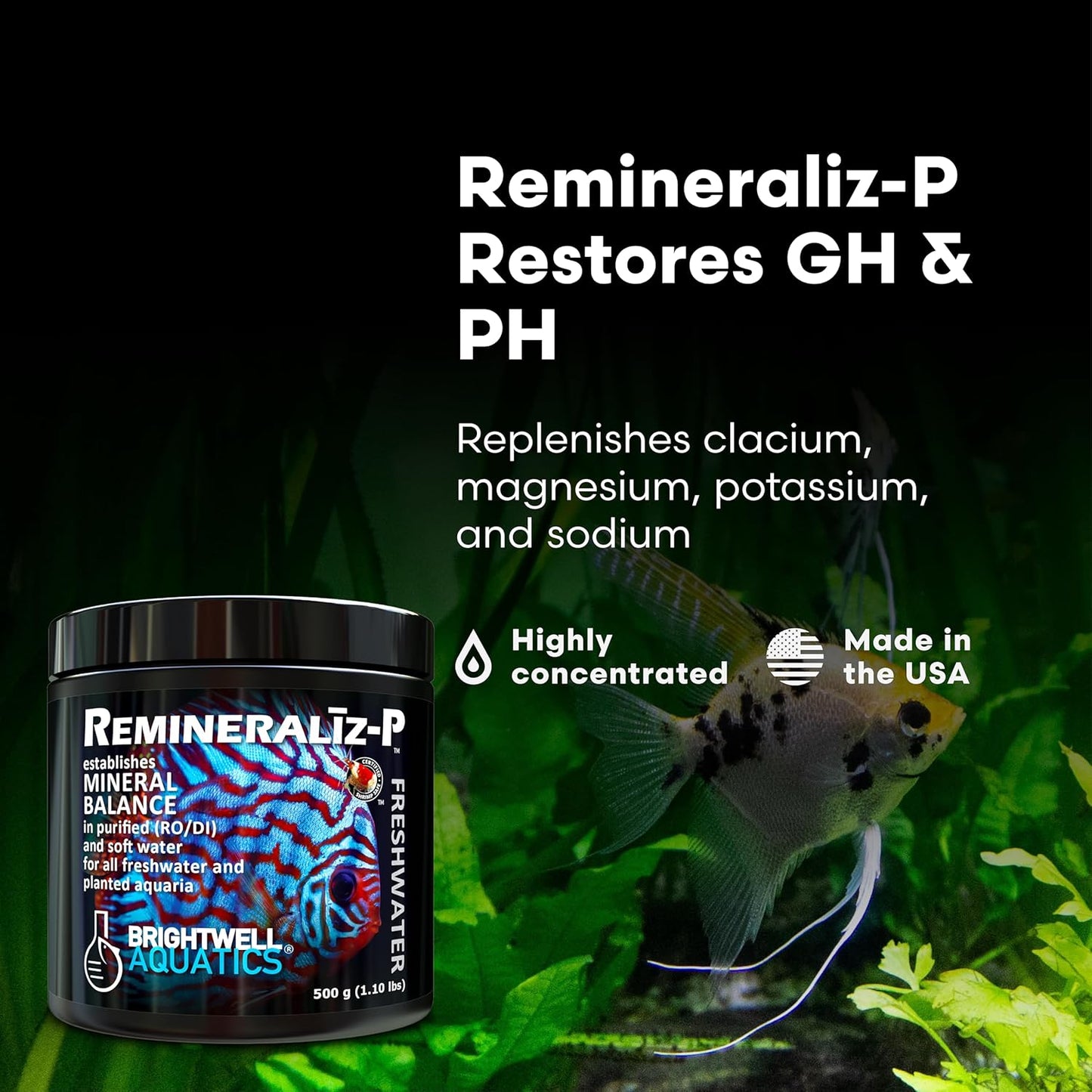 Brightwell Aquatics Remineralīz-P – Restores GH & TDS for Freshwater Aquariums, Replenishes Essential Minerals for RO & Distilled Water, Supports Fish & Plant Health, 250g