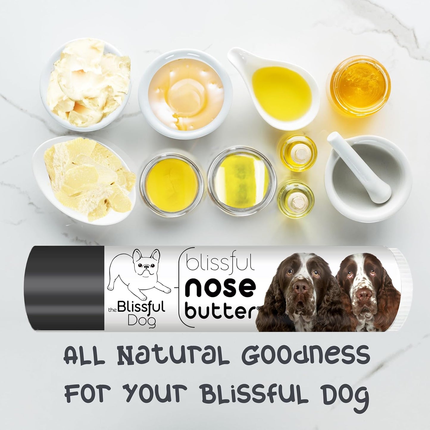 The Blissful Dog Springer Spaniel Nose Butter for Dry, Cracked Skin, Lick-Safe Dog Nose Balm with Moisturizing Shea Butter, Almond, Olive, and Essential Oils, Pet Supplies, Uncented, 0.15 oz.
