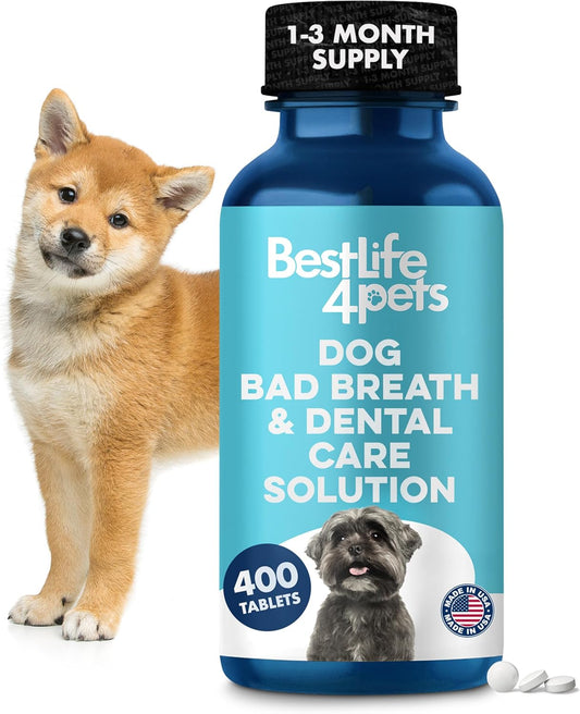 Dog Bad Breath Treatment & Dog Dental Care Solution, Natural Supplement for Canine Oral Health, Canine Tooth Pain Relief, Plaque Control, Gum Disease, Gingivitis, 400 Odorless, Tasteless Pills