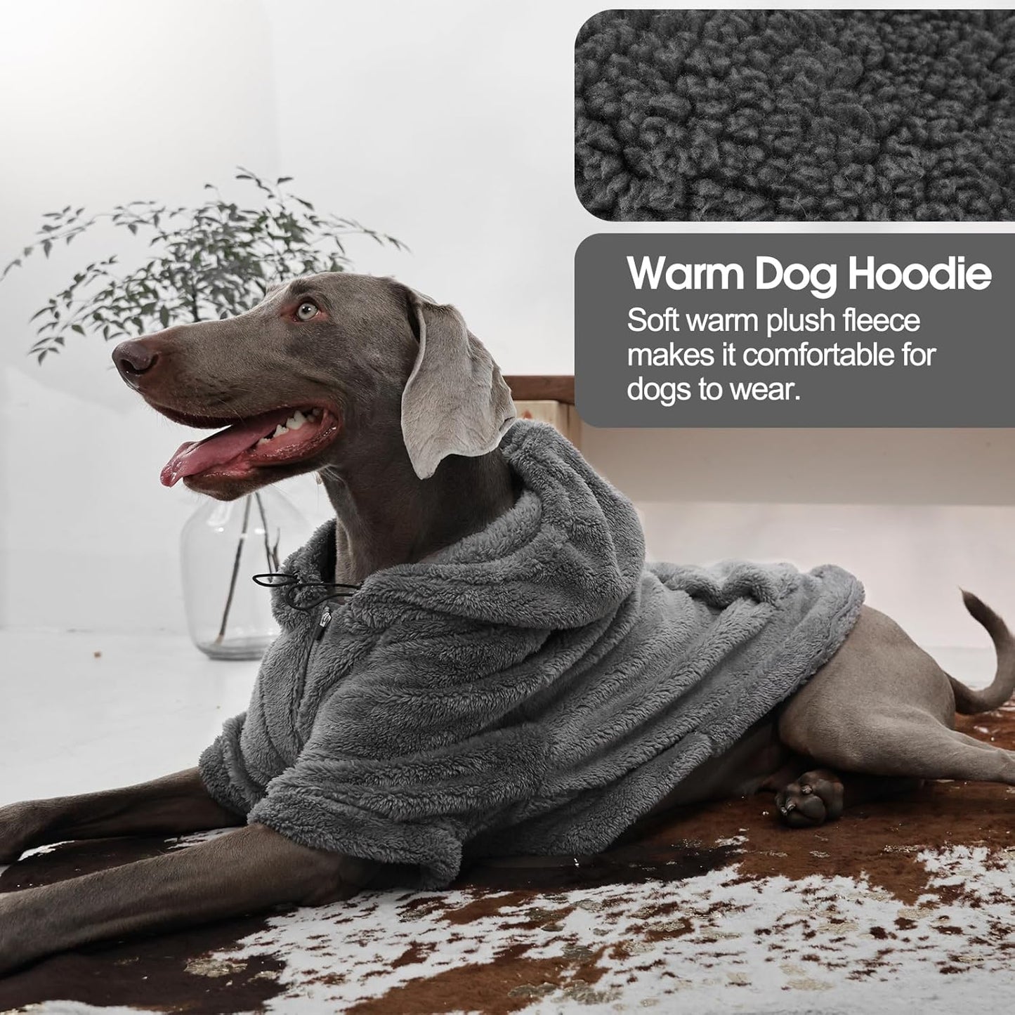 IDOMIK Fuzzy Dog Sweater with Adjustable Hood, Warm Fleece Dog Sweater Hoodie with Harness Hole & Pocket, Pullover Sweaters for Small Dogs, Fuzzy Hooded Sweatshirt for Fall Winter Christmas,Grey,XS