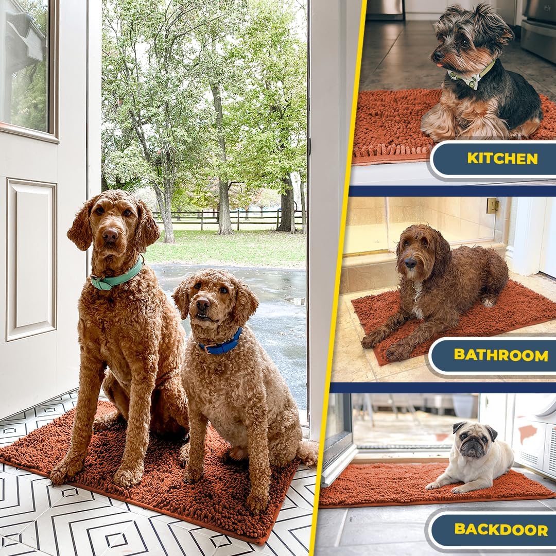 Muddy Mat® Shown on TV – Super Absorbent Microfiber Dog Door Mat for Muddy Paws, Non-Slip Washable Pet Rug, Quick Dry Chenille Entryway Carpet, Machine Washable Indoor Outdoor mat, Orange 28"x18"