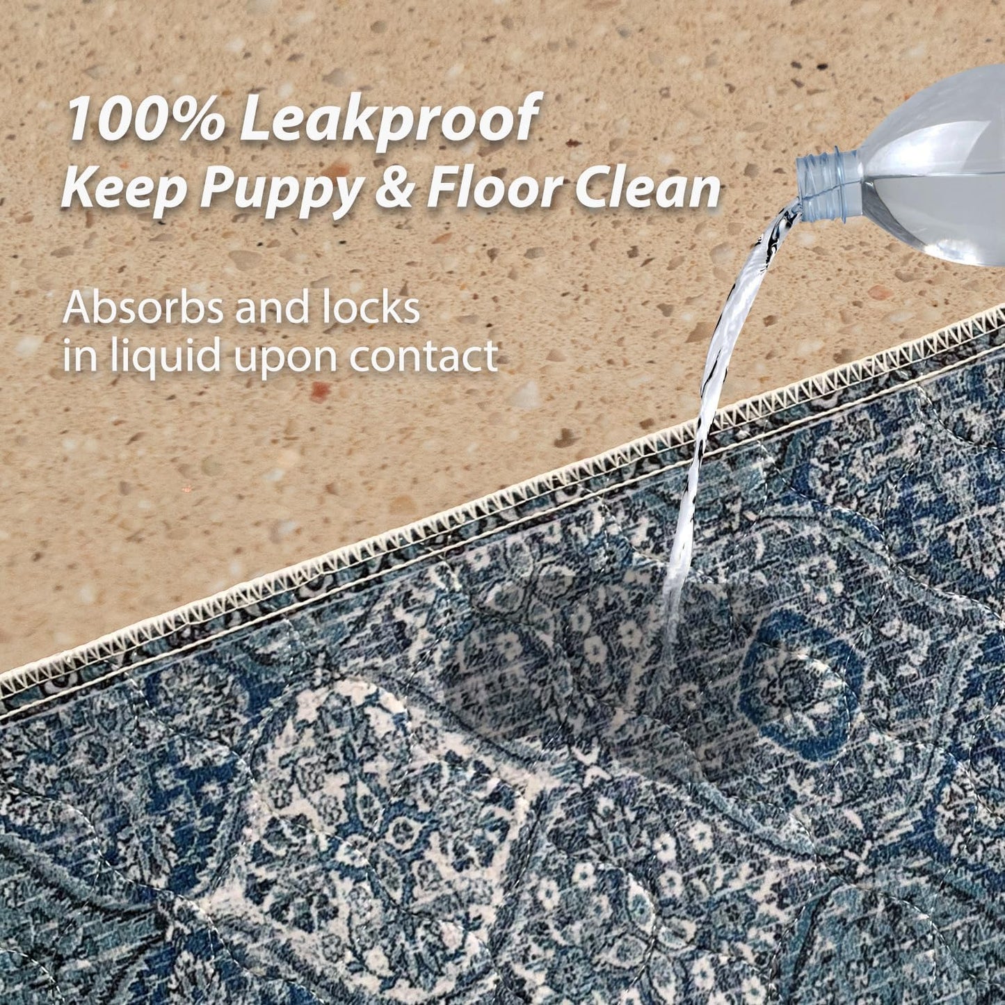 nunubaby Washable Pee Pads for Dogs, Stylish, Non-Slip and Leak-Proof Pee Pads. Reusable Potty Pads for Dogs for Crates and Floors.(Blue/Multi, 24" x36" )