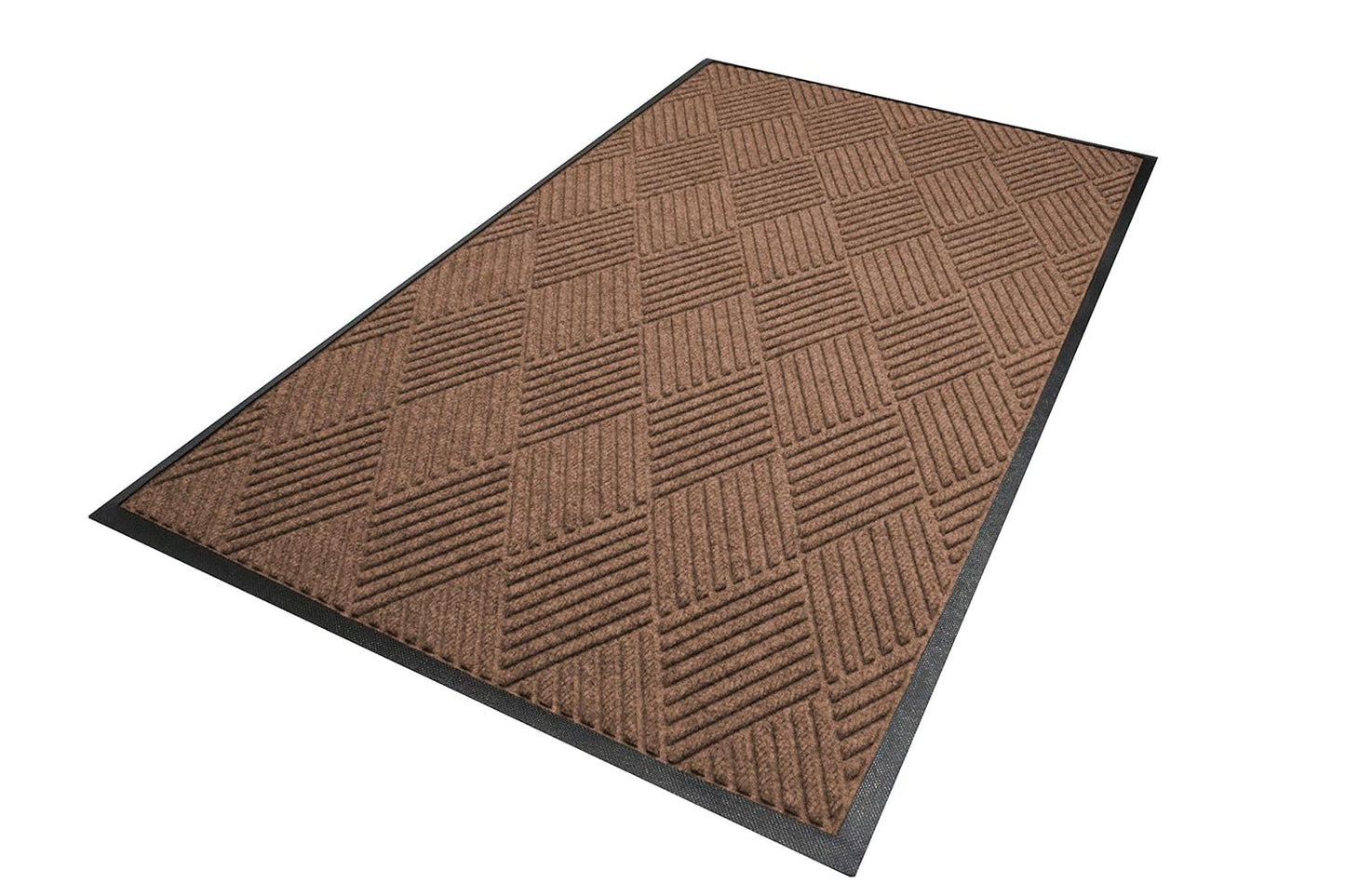 WaterHog Diamond | Commercial-Grade Entrance Mat with Rubber Border – Indoor/Outdoor, Quick Drying, Stain Resistant Door Mat (Medium Brown, 3' x 6')