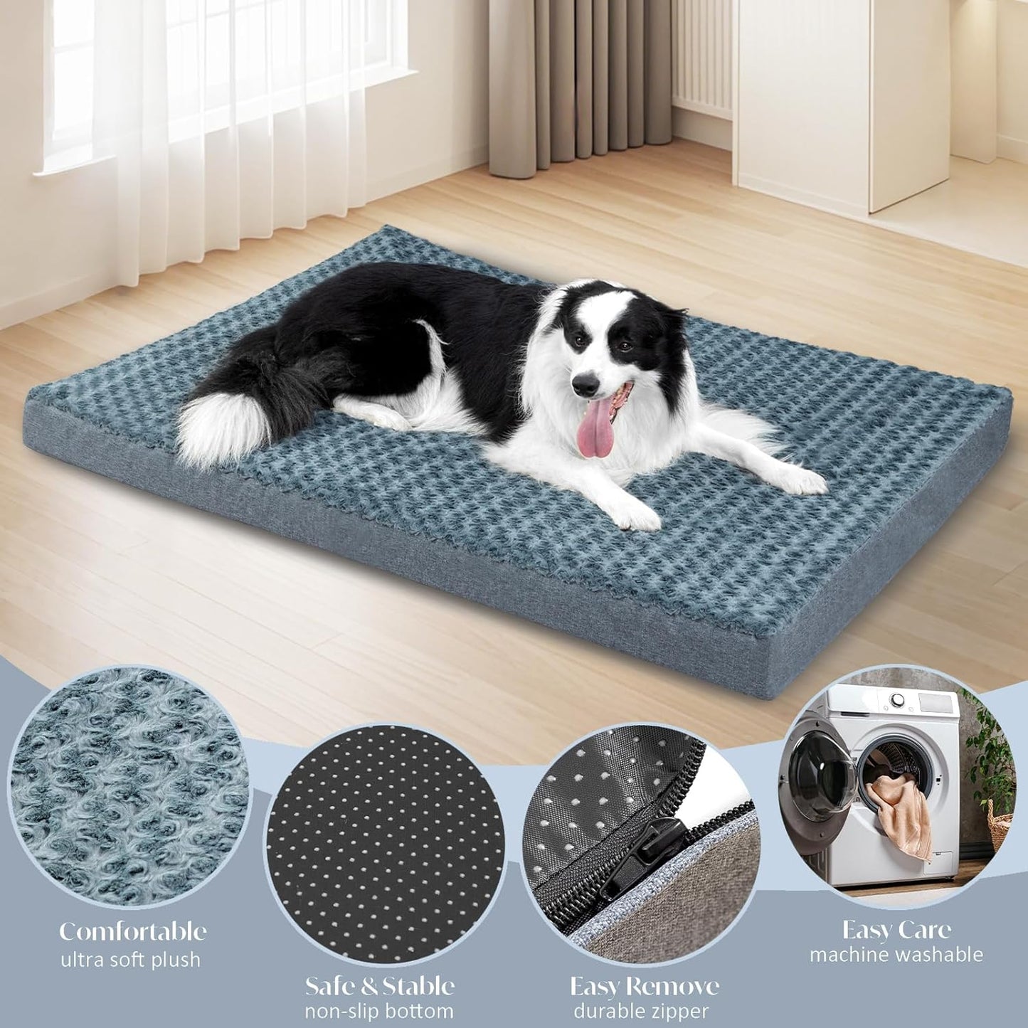 KHONSU PET Dog Bed Mat Plush 4in Orthopedic Pad for Large Dogs up to 150 lbs XXXL Large Waterproof Plush & Removable Cover Machine Washable for Gaint Dogs