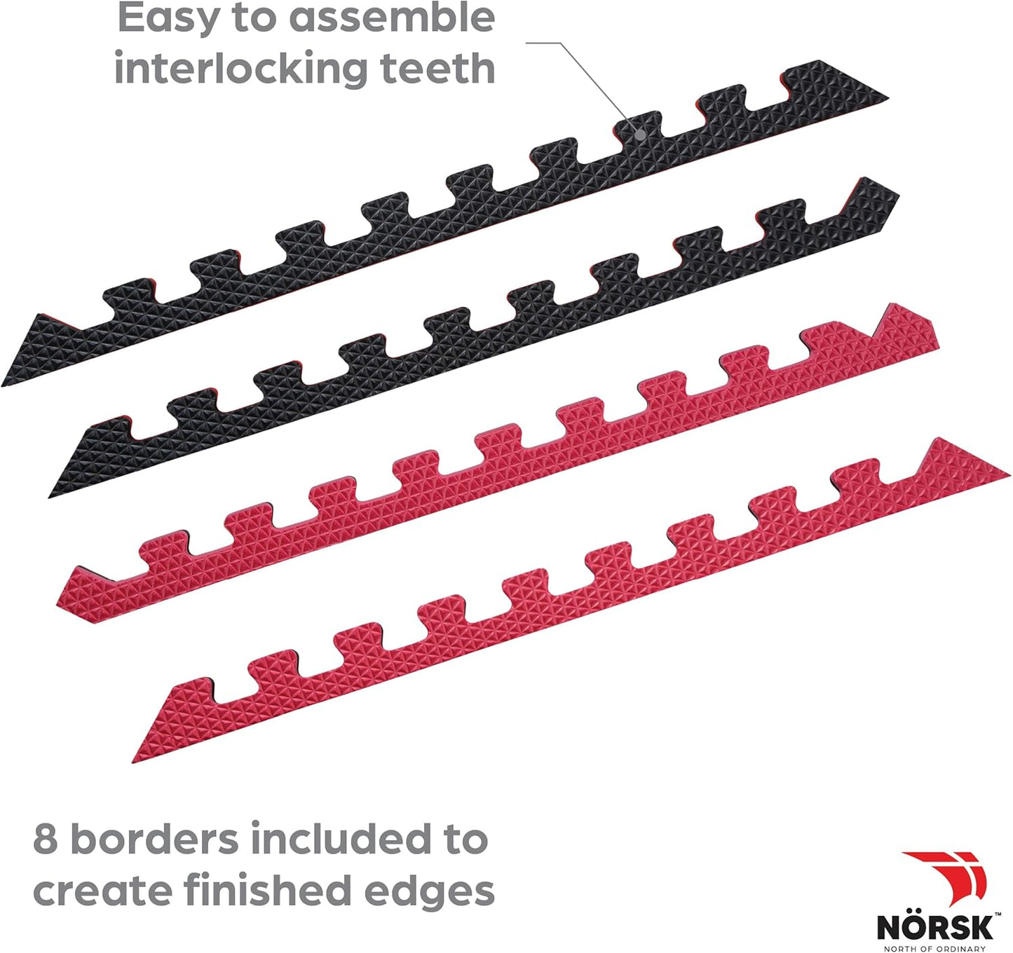 Norsk Reversible Gym Exercise Mats 3/4" Thick EVA Interlocking Foam Tiles, Perfect Gym Flooring for Home Gym, 40 Tiles & 80 Trim Pieces, 160 Sq. Ft. Reversible, Red/Black