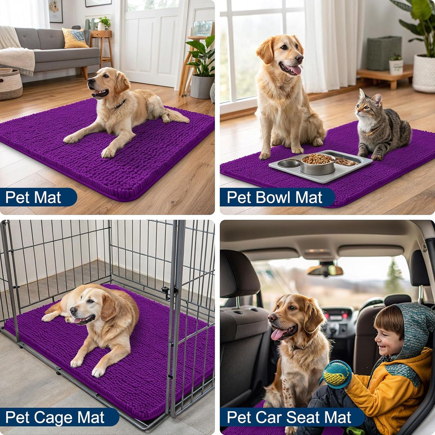 Smiry Dog Door Mat for Muddy Paws 30x20, Absorbs Moisture and Dirt Doormat, Non-Slip Washable Quick Dry Chenille Front Door Mat Indoor Entrance, Entryway Carpet for Inside Floor, Purple