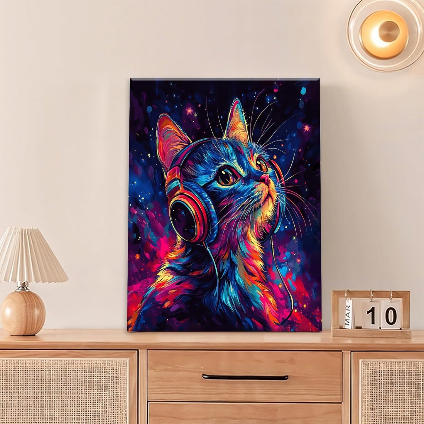Cat Wall Art Canvas Fantastic Animal Wall Decor Prints Framed Painting Colorful Pictures Gifts Artwork for Bathroom Living Dining Kitchen 16"x20"