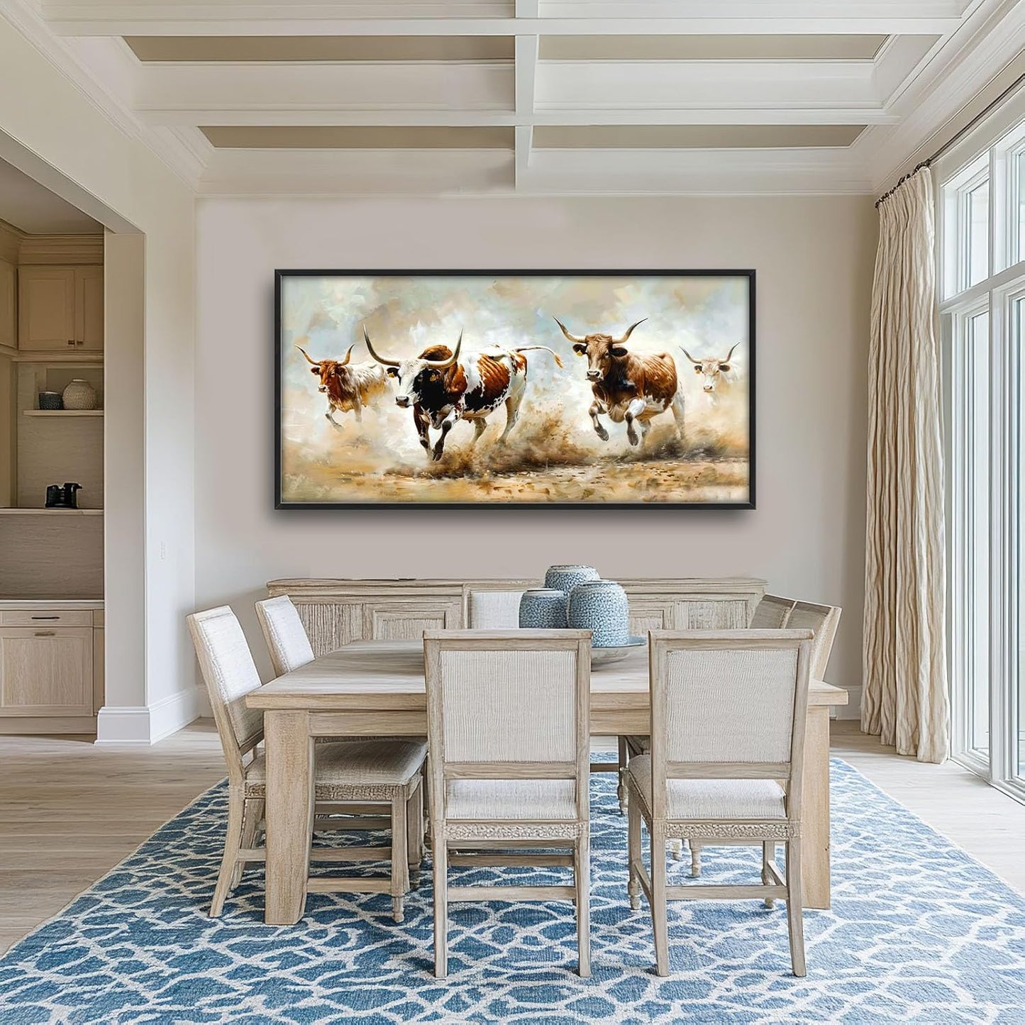 Highland Cow Large Wall Art Wild Animal Running Pictures Farmhouse Rustic Longhorn Wall Decor Canvas Print Painting Artwork for Bathroom Living Room Bedroom 60L" x 30W"