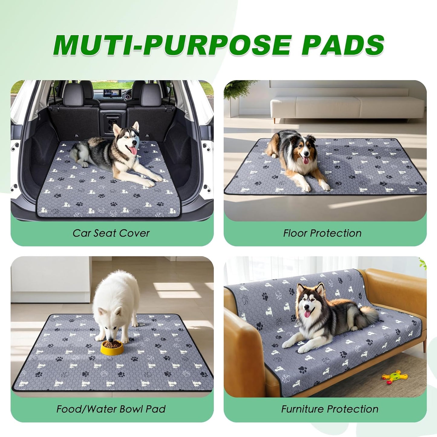 Washable Pee Pads, Puppy Pee Pad for Dogs, 2 Pack Absorbent Reusable Training Dog Pads Pet Puppy Pads, Non-Slip Potty Pads for Whelping, Playpen, Crate, Bed, Grey 24"x48"