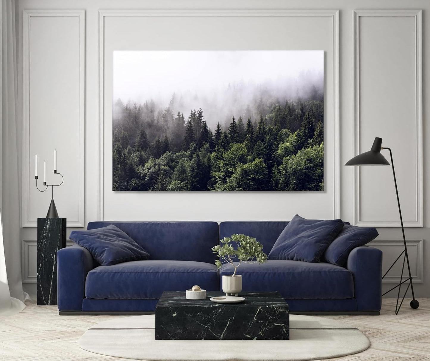 Nature Wall Art Prints - Ocean Forest Mountain Lake Canvas Landscapes - Small to Extra Large Living Room Bedroom Kitchen Bathroom Décor (Foggy Pine Forest, 31L" x 47W")