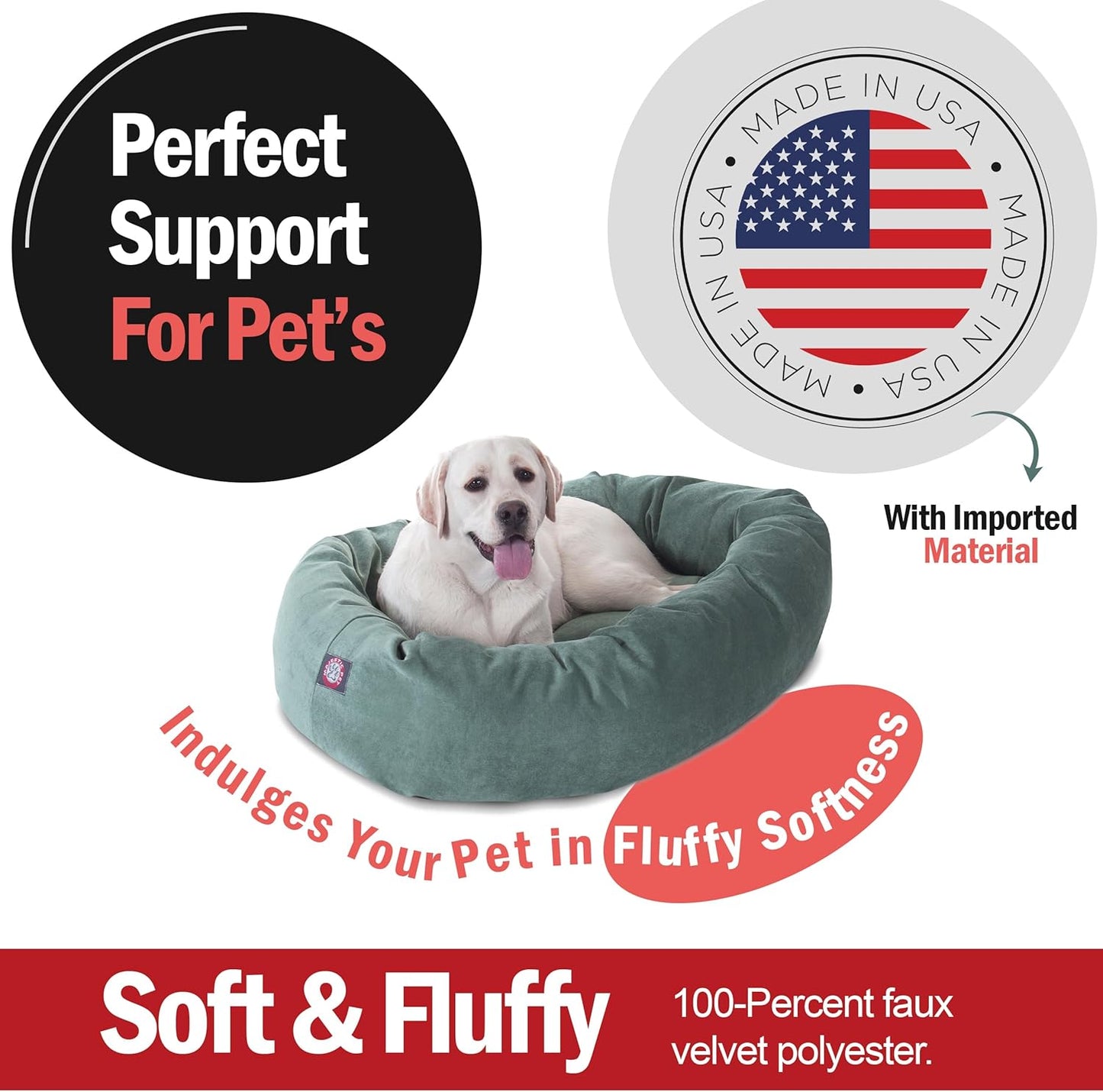 Majestic Pet 40 Inch Micro Velvet Calming Dog Bed Washable 40x29x9 (inch) – Cozy Soft Round Donut Dog Bed with Spine for Head Support - Pet Bed Large – Azure (2025)