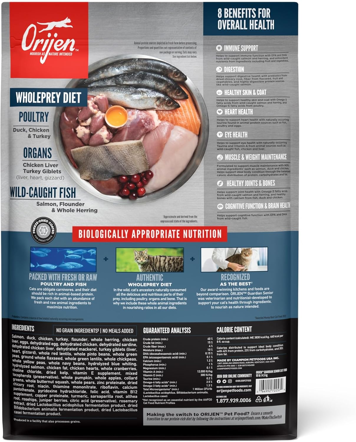 ORIJEN Guardian Senior Grain Free High Protein Premium Dry Cat Food 10lb Bag