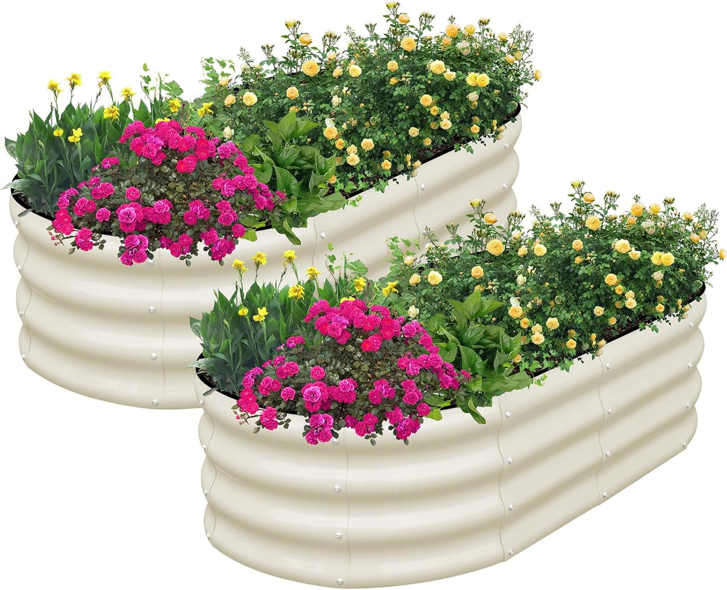 SnugNiture Galvanized Raised Garden Bed Outdoor, 2 Pcs 4x2x1ft Oval Metal Planter Box for Planting Plants Vegetables, White