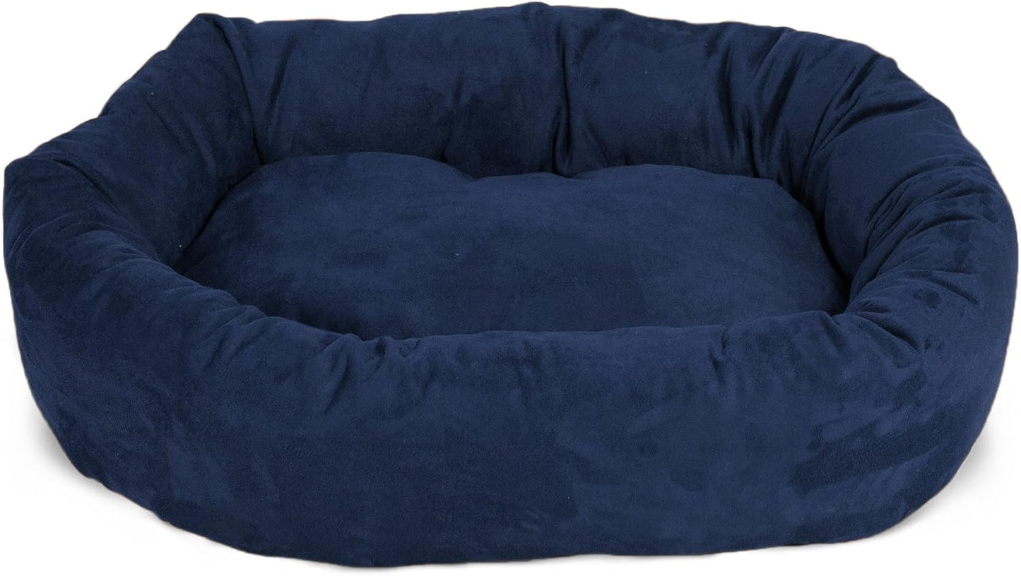 Majestic Pet 32 Inch Suede Calming Dog Bed Washable 32x23x7 (Inch) – Cozy Soft Round Donut Dog Bed with Spine Support for Dogs to Rest Their Head - Pet Bed Medium – Navy