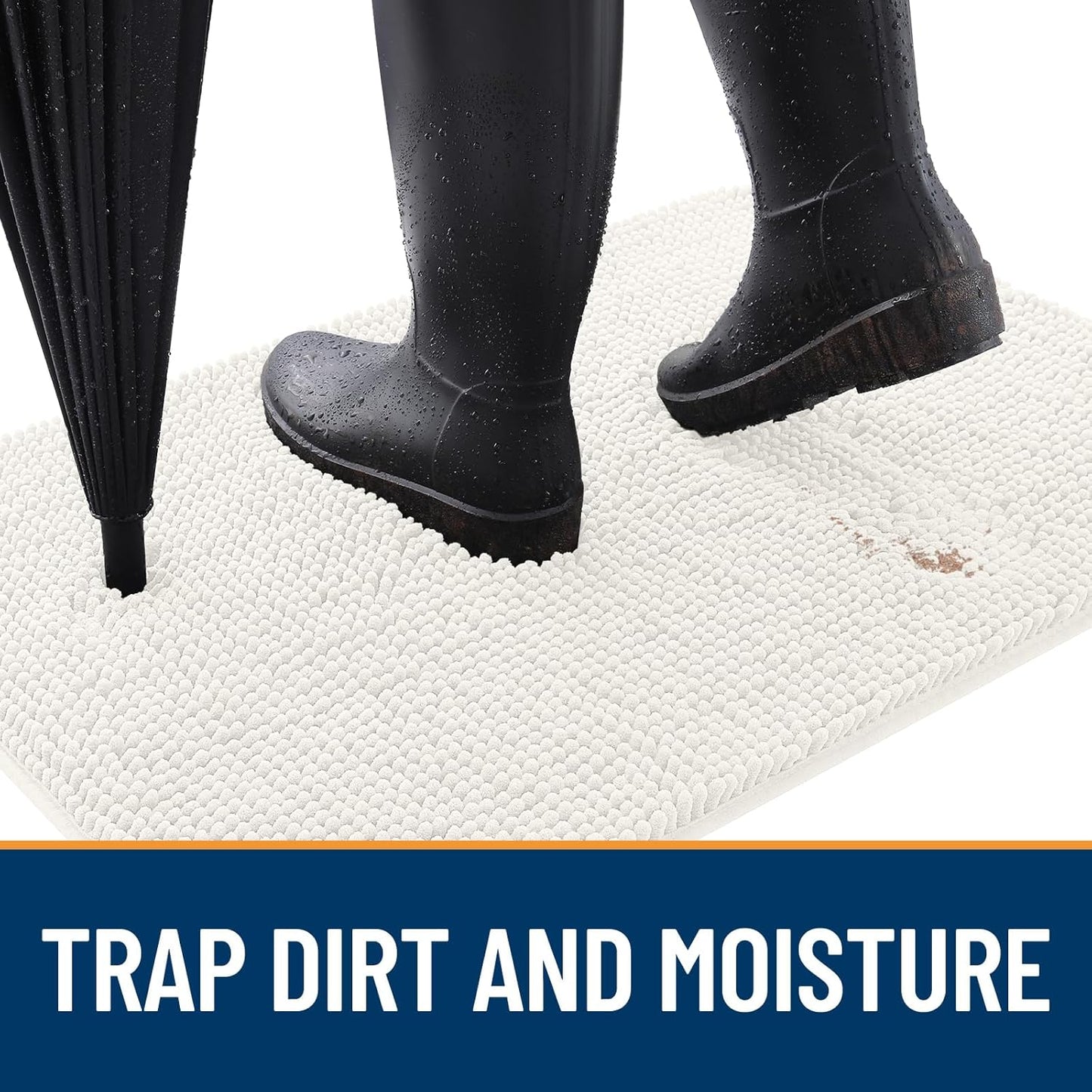 OLANLY Dog Door Mat for Muddy Paws 47x17, Absorbs Moisture and Dirt, Absorbent Non-Slip Washable Doormat, Quick Dry Chenille Mud Mat for Dogs, Entry Indoor Entryway Carpet for Inside Floor, Ivory