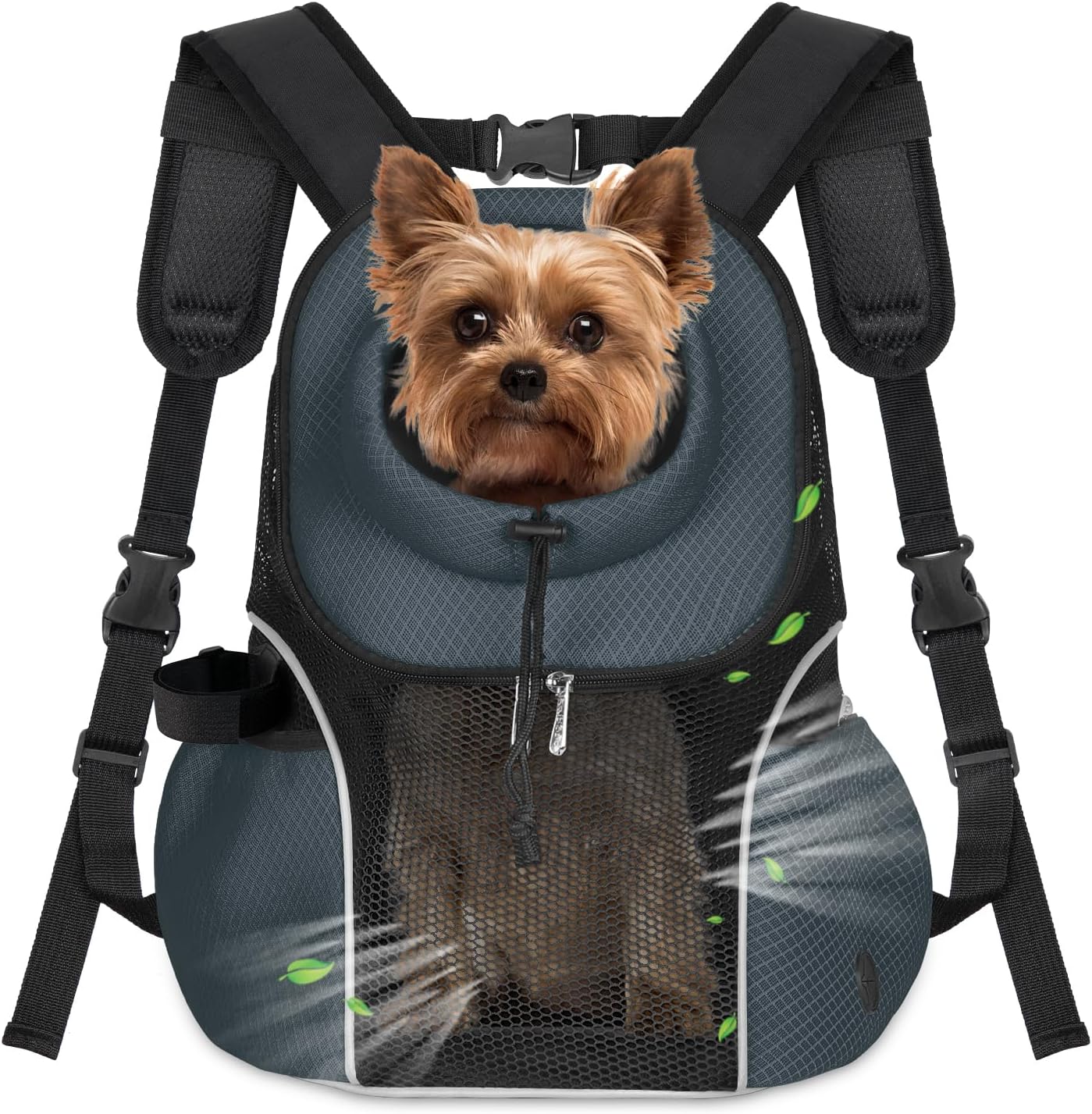 WOYYHO Pet Dog Carrier Backpack Small Dog Front Backpack Ventilated Mesh Dog Travel Back Pack with Safety Belt for Travel Hiking Cycling Outdoor Adventures (Size L: 10-14 lbs, Dark Gray)