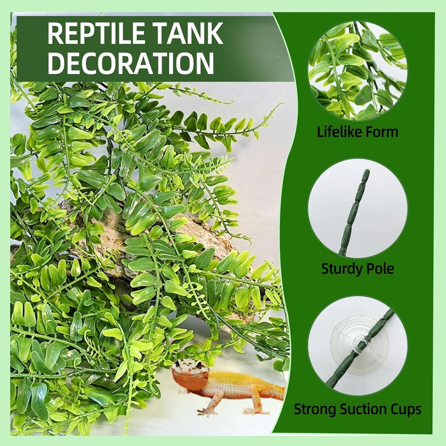 BNOSDM Reptile Vines, Bendable Jungle Climbing Vine with Moss,Terrarium Plants Decor,Artificial Plants Tank Decorations Accessories for Bearded Dragons Chameleons Snakes Lizards Hermit Crabs