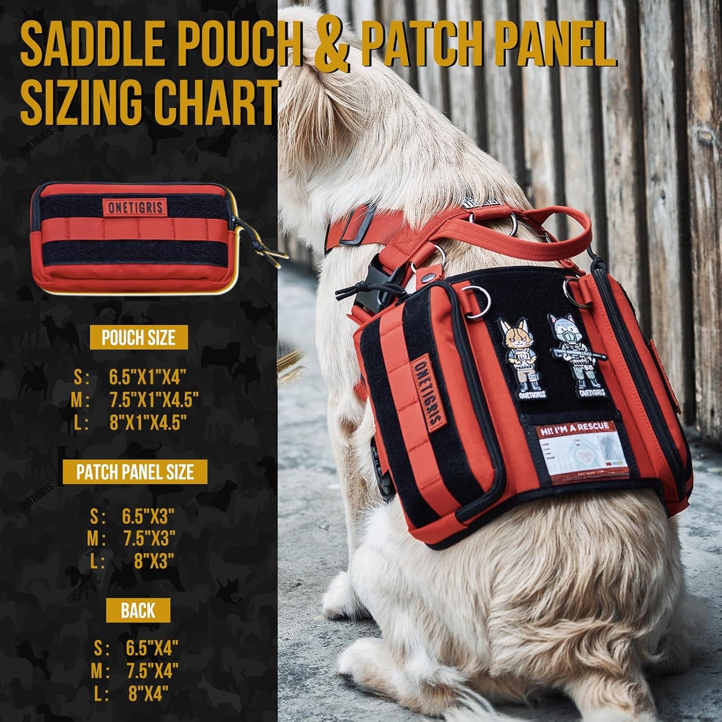 OneTigris Service Dog Vest Harness, Service Dog Cape Guardian Dog Backpack Harness with Pouches Dog Saddle Bag for Small Medium and Large Dogs (Red, Large)