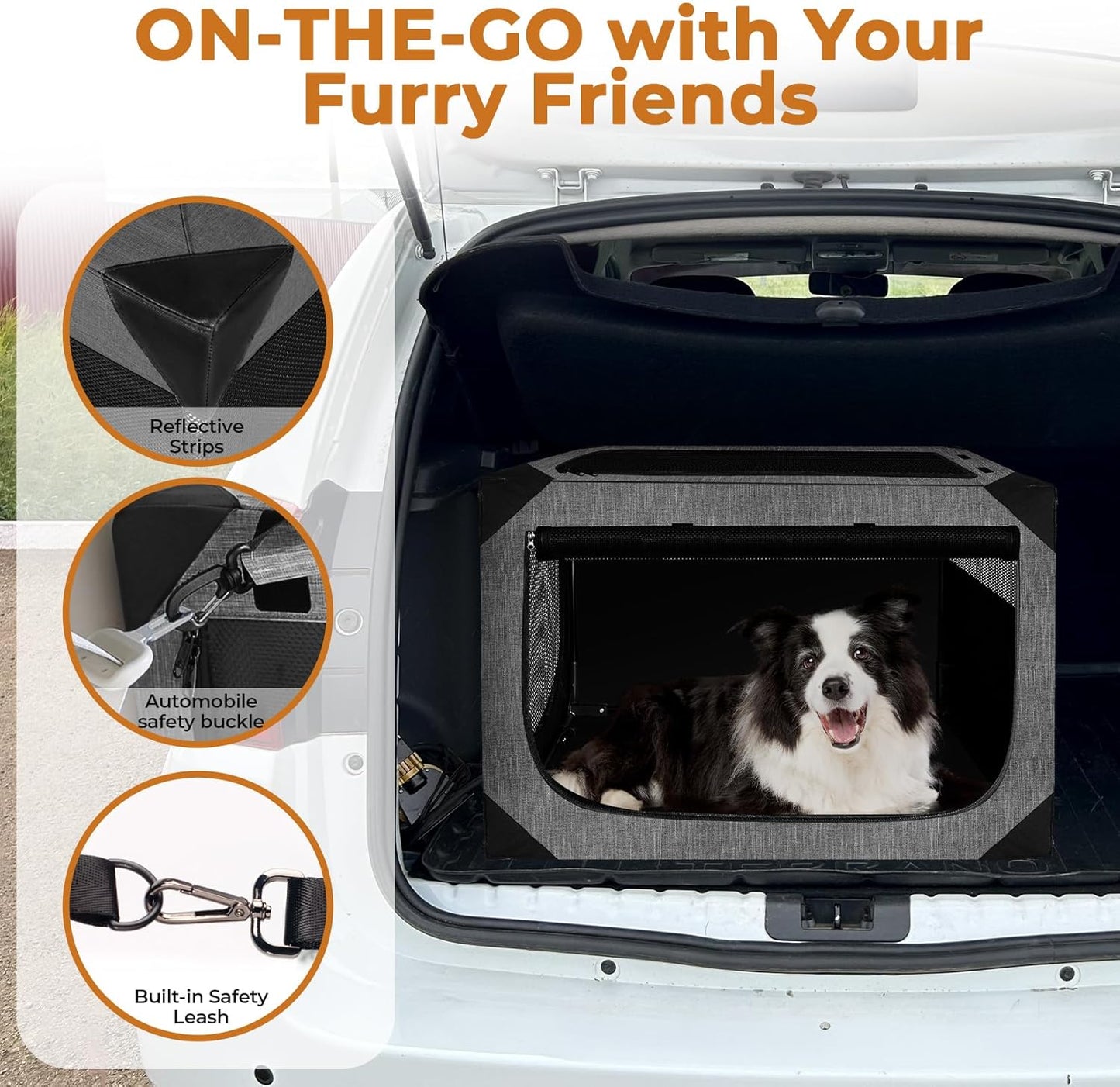 Dog Crate, Collapsible Soft Travel Crate for Large Dogs (3 Year Warranty), Indoor & Outdoor Portable Pet Kennel with Chew-Proof Mesh Window (Dark Gray, 36" L x 25" W x 25" H) ﻿