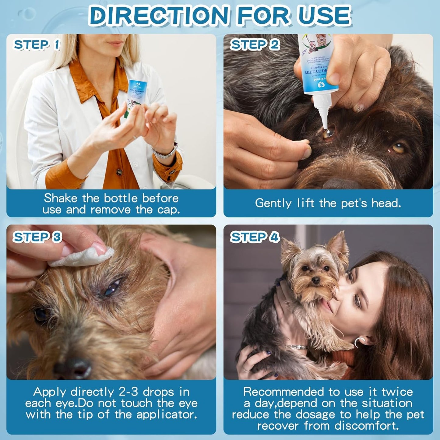 Pet Eye Drops,Gentle&Safe Dog Eye Drop for Infection,Relieve Eyes Itching & Irritation,Remove Tear Stains,Safe for All Animals, 4.06oz,120ml